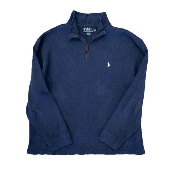 Vintage Polo Ralph Lauren Navy Blue Knit Quarter Zip Men’s Pullover Sweater XL - Picture 4 of 5